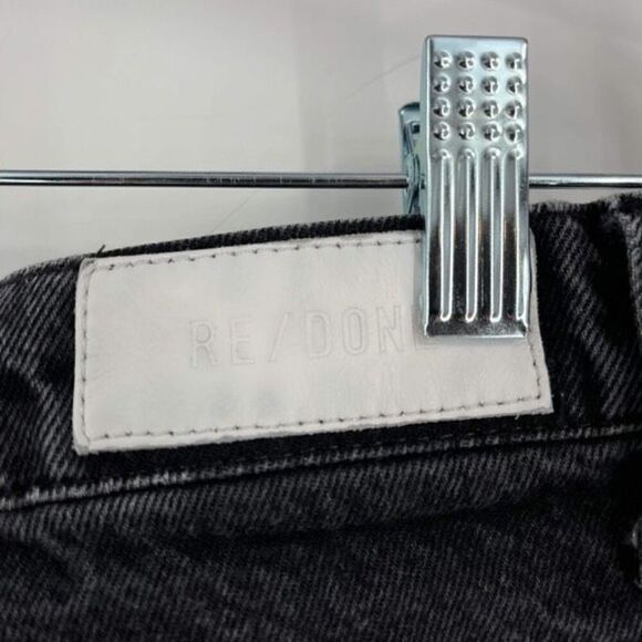 Re/Done Women's Whiskered Cotton Blended Straight Jeans Black Size 26 - Picture 4 of 9